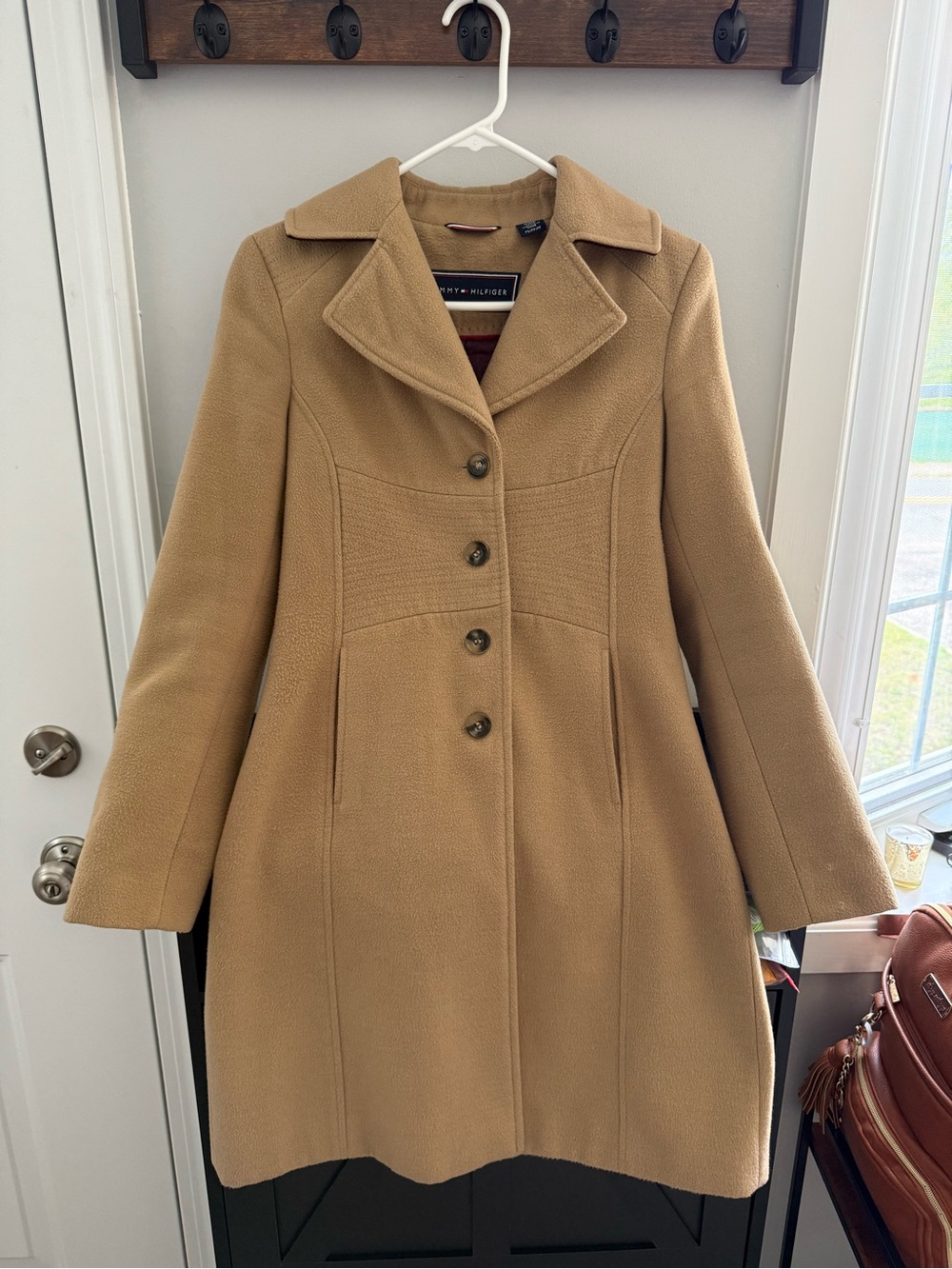 Tommy Hilfiger Camel Fit & Flare Wool-Blend Trench Coat